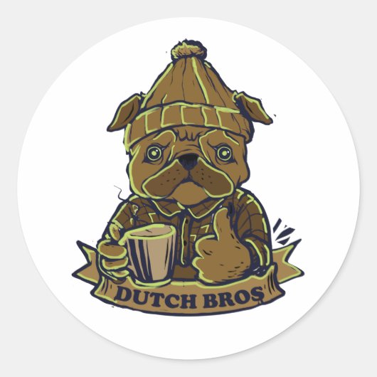 Dutch Bros Coffee Dog Ronde Sticker (Voorkant)