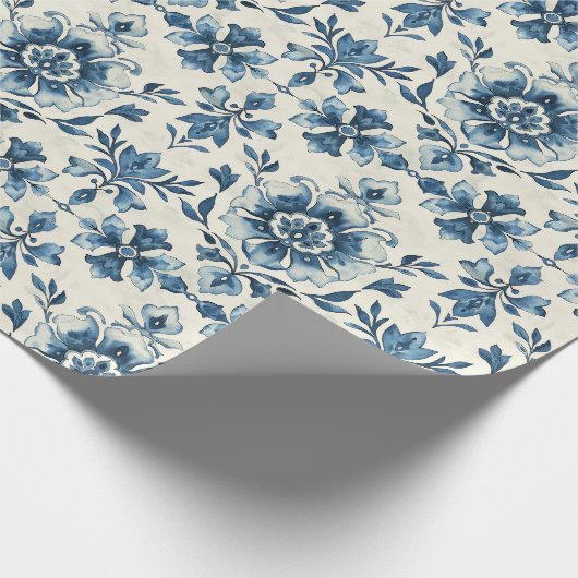 Dutch Floral Tile Gift Wrap, Delft Blue Pattern Cadeaupapier (Hoek)