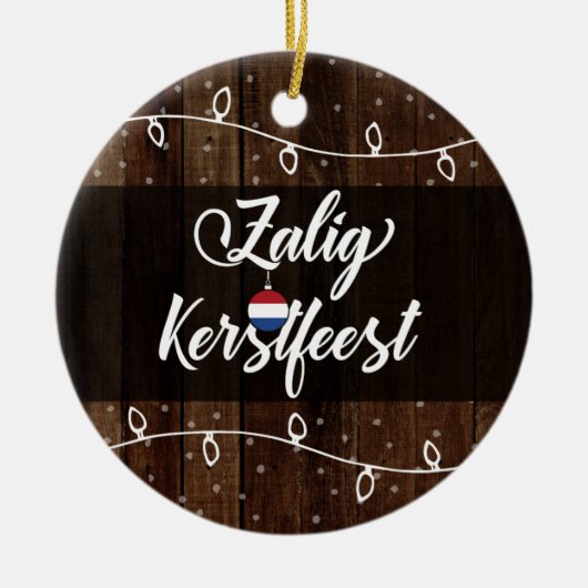 Dutch Merry Kerstmis, Zalige Kerstmis Rustic Keramisch Ornament (Voorkant)