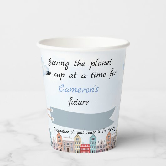 Duurzame herbruikbare Blue Waterverf helikopter Papieren Bekers (Achterkant)