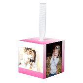 Duurzame roos-kersen die roze bloesem kubus ornament (Voorkant hoekig)