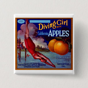 Duvend meisje Californië appels Vierkante Button 5,1 Cm