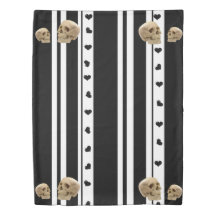 Duvet Hoesje Skulls Black Hearts White Stripe