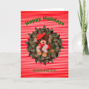 Duw Beer Holly Berry Wreater kerstKaart Feestdagen Kaart