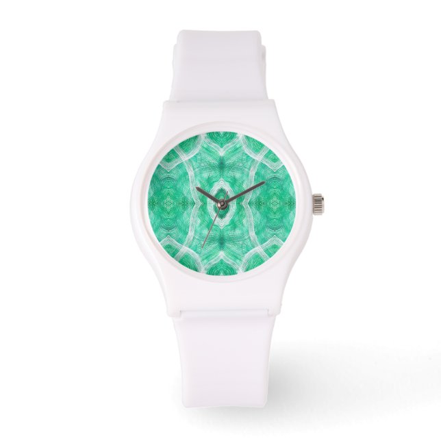 Duw Licht Groen Abstract Waterverf Kunst Horloge (Voorkant)