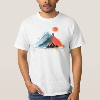 Dwaal door de toppen – Abstracte berg en kampvuur T-shirt