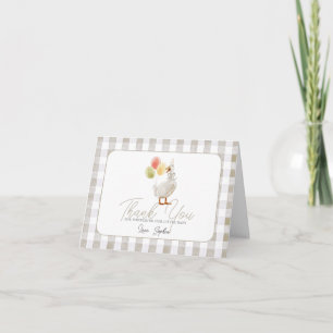 Dwaas Gans Beige Gingham Baby Shower Bedankkaart