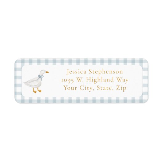 Dwaas Gans Blauw Gingham Retouradreslabel Etiket (Voorkant)