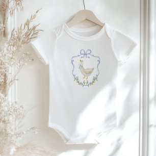 Dwaas Gans Blauwe strik Crest Baby shower Romper