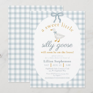 Dwaas Gans Blauwe Strik Eend Gingham Baby Shower Kaart