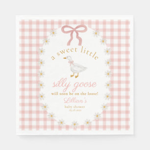 Dwaas Gans Cottagecore Roze Gingham Baby Shower Servet