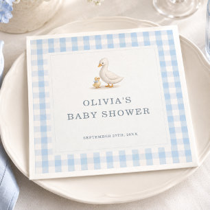 Dwaas Gans Geruite Blauwe Jongens Baby Shower Fees Servet