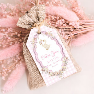Dwaas Gans Gingham Meisje Baby Shower Bedankt Cadeaulabel