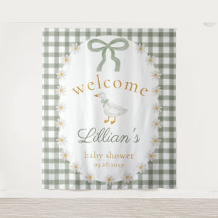 Dwaas Gans Groen Gingham Cottagecore Babyfeest Wandkleed