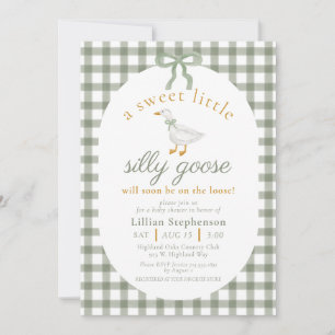 Dwaas Gans Groen Gingham Strik Neutrale Baby Showe Kaart