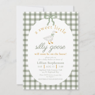 Dwaas Gans Groen Gingham Strik Neutrale Baby Showe Kaart