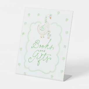 Dwaas Gans Groene Bloemige Baby Shower Boeken & Ca Reclamebord Met Voetstuk