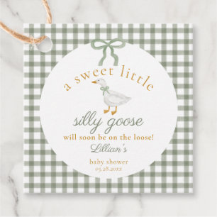 Dwaas Gans Groene Gingham Cottagecore Baby Shower Bedankjes Labels