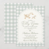 Dwaas Gans Neutraal Salie Groen Gingham Baby Showe Kaart (Voorkant / Achterkant)