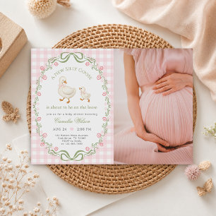 Dwaas Gans Roze Baby Meisje Shower Foto Kaart