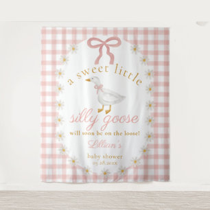 Dwaas Gans Roze Gingham Baby Shower Achtergrond Wandkleed