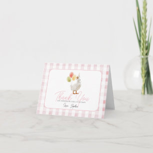 Dwaas Gans Roze Gingham Baby Shower Bedankkaart
