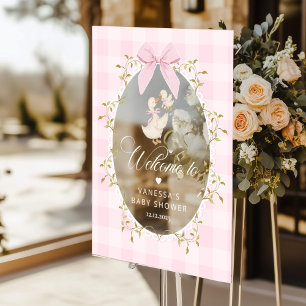 Dwaas Gans Roze Gingham Baby Shower Welkom Acryl Bord