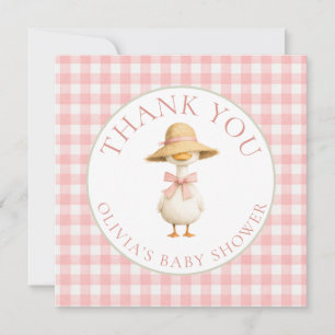 Dwaas Gans Roze Gingham Bedankt Baby Shower Kaart