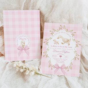 Dwaas Gans Roze Gingham Meisje Baby Shower Kaart