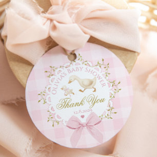 Dwaas Gans Roze Gingham Strik Baby Shower Bedankt Bedankjes Labels