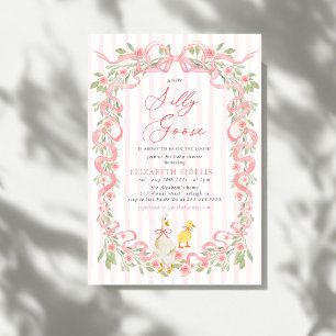 Dwaas Gans Roze Strik Bloemrozen Baby Shower Kaart