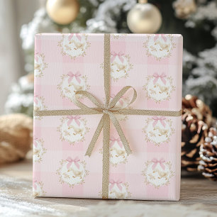 Dwaas Gans Roze Strik Whimsisch Preppy Gingham Cadeaupapier