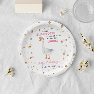 Dwaas Gans Roze Waterverf Meisjes Baby Shower Papieren Bordje