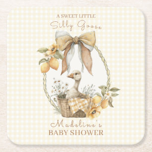 Dwaas Gansje Citroen Waterverf Baby Shower Vierkante Kartonnen Onderzetter