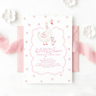 Dwaas Gansje Elegante Roze Meisje Baby Shower Kaart