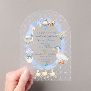 Dwaas Gansje Whimsical Strik Baby Jongens Shower Acryl Uitnodigingen