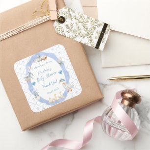 Dwaas Gansje Whimsische Strik Baby Jongens Shower Vierkante Sticker