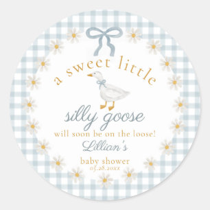 Dwaas Ganzebloem Boog Baby Shower Blauwe Gingham Ronde Sticker