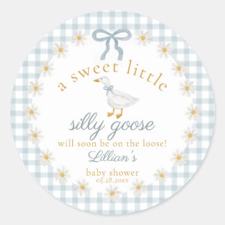 Dwaas Ganzebloem Boog Baby Shower Blauwe Gingham Ronde Sticker