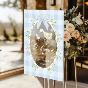 Dwaas Ganzen Blauwe Gingham Baby Shower Welkom Acryl Bord