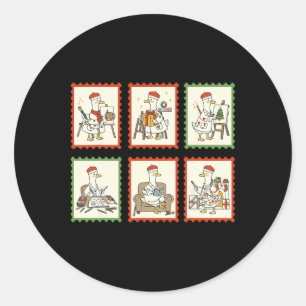 Dwaas Ganzen Kunstleraar Kerst Stamp Schilder Ar Ronde Sticker