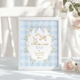 Dwaas Ganzen Moederdag bar Blauw Gingham Poster