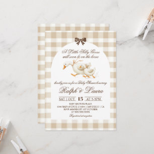 Dwaas Ganzen Neutrale Gingham Baby Shower Kaart