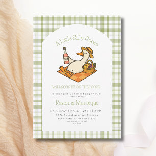 Dwaas Ganzen Picknick Groen Gingham Baby Shower Kaart