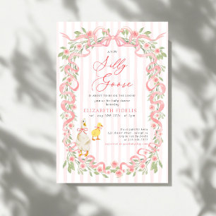 Dwaas Ganzen Roze Strik Bloemrozen Baby Shower Kaart