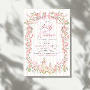Dwaas Ganzen Roze Strik Bloemrozen Baby Shower Kaart