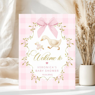 Dwaas Ganzenei Babymis Shower Roze Geruite Welkom Poster