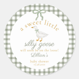Dwaas Ganzengroen Gingham Cottagecore Babyfeestje Ronde Sticker