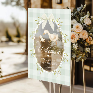 Dwaas Ganzensage Gingham Baby Shower Welkom Acryl Bord
