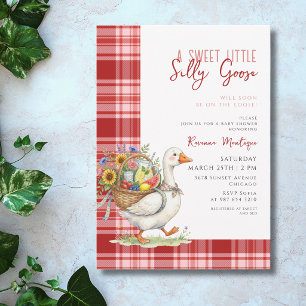 Dwaas Ganzerood Gingham Bloemen Baby Shower Kaart